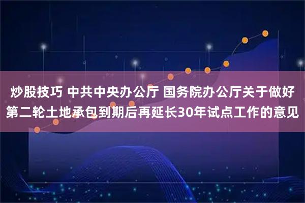 炒股技巧 中共中央办公厅 国务院办公厅关于做好第二轮土地承包到期后再延长30年试点工作的意见